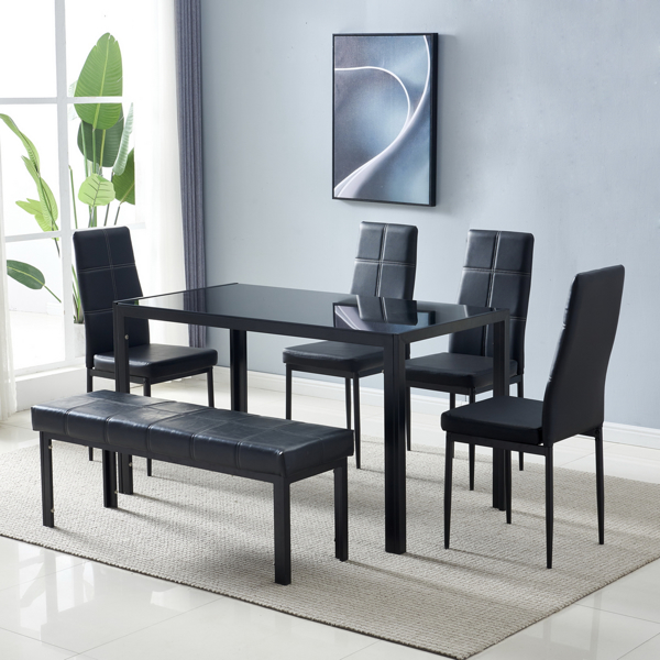  6人座 桌腿框架一体 方形桌腿 餐桌 钢化玻璃铁管 黑色 133*70*75cm N201（替换编码：21491449）-24