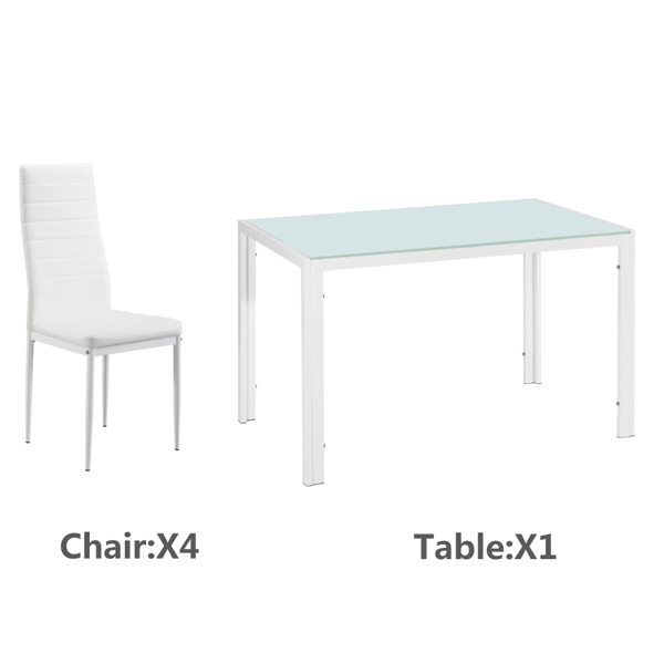 4pcs 高靠背横线餐椅 白色 + 简易餐桌玻璃桌面120*70*75CM 白色 餐桌椅套装（替换编码：76402543）-30