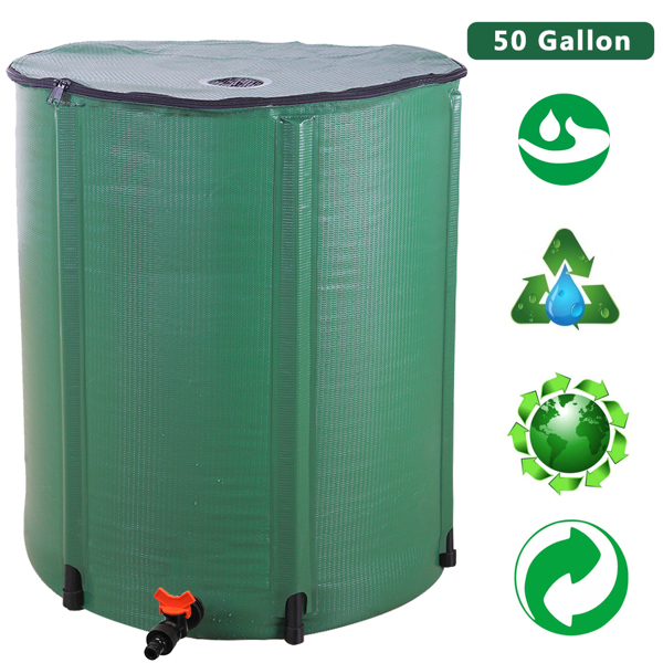  50Gallon 绿色 PVC 集雨桶 60*60*70cm 圆柱形 庭院 欧洲 N001-8