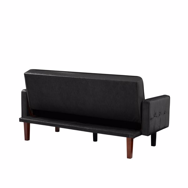 黑色双人可折叠客厅沙发床，PU皮革，实木框架，木脚可拆卸-12