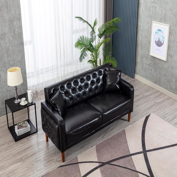 黑色Pu皮革海绵拉扣沙发，室内沙发，实木框架，木脚可拆卸-17