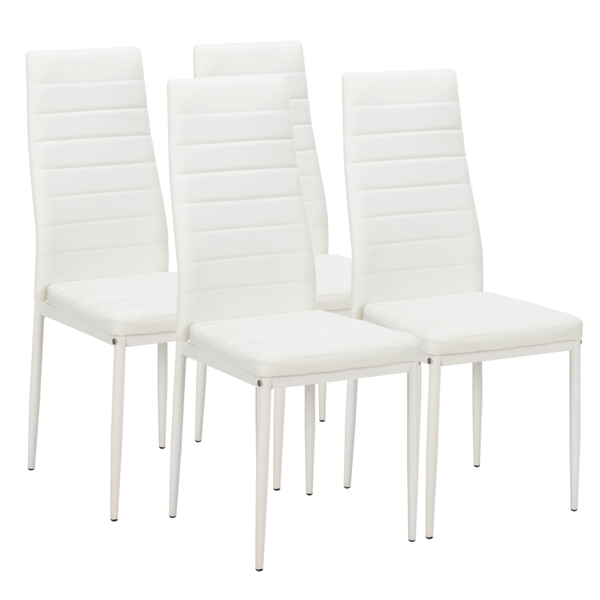 4pcs 高靠背横线餐椅 白色 + 简易餐桌玻璃桌面120*70*75CM 白色 餐桌椅套装（替换编码：76402543）-15