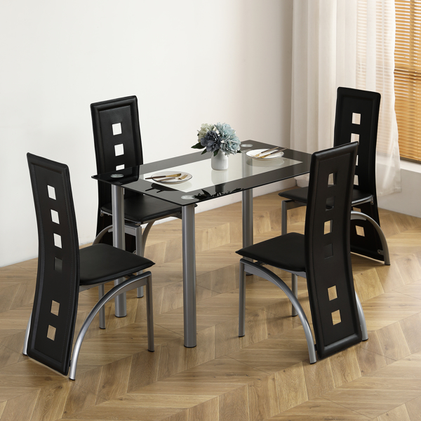 110CM黑清色餐桌套装（本产品将拆分成两个包裹）桌腿为银色，(替换编码82947862)-1
