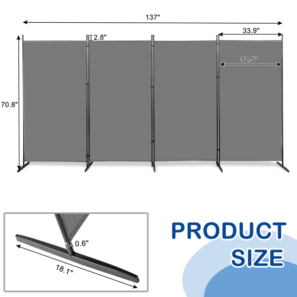  6FT 灰色 四折 160g涤纶布 塑料脚 碳素钢边框 可折叠 屏风-6