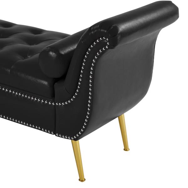 黑色, PU皮革,金属脚软垫长椅卧室休闲长椅翻盖储物沙发凳-8