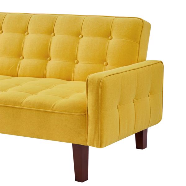 黄色，亚麻布被褥沙发床 73.62 英寸布艺软垫可转换沙发床，简约风格，适用于客厅、卧室。-9