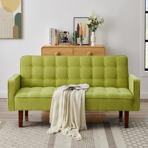 绿色，亚麻布被褥沙发床 73.62 英寸布艺软垫可转换沙发床，简约风格，适用于客厅、卧室。-12