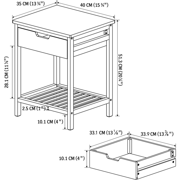 床头柜、带开放式搁板的茶几、带抽屉和储物架的边桌、适合小空间的床头竹桌、客厅、卧室（黑色）-2