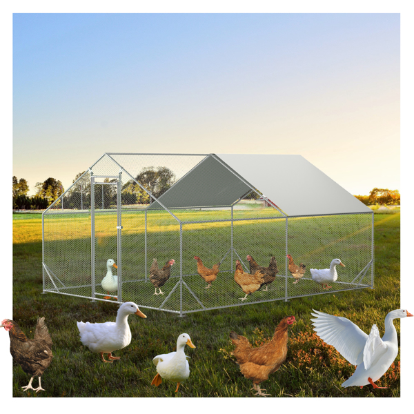 10 x 13英尺户外大型金属鸡笼，带1个防水布，花园后院母鸡笼，供农场使用的家禽宠物小屋-11