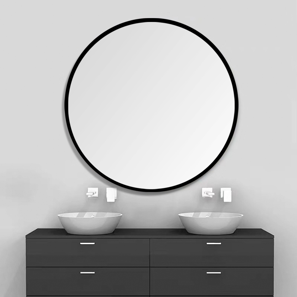 24" Wall Circle Mirror for Bathroom, Black Round Mirror for Wall, 24 inch Hanging Round Mirror for Living Room, Vanity, Bedroom