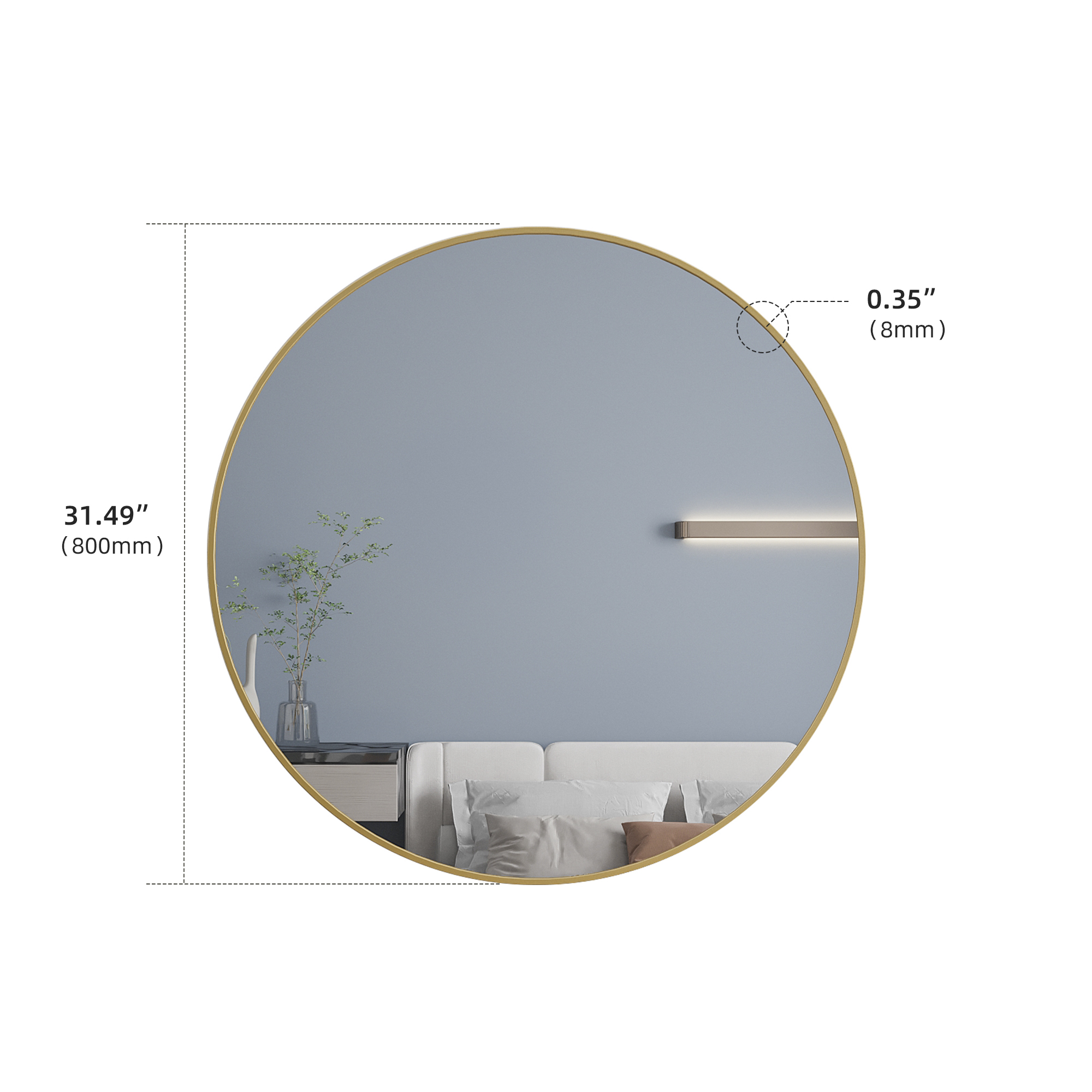 32" Wall Circle Mirror for Bathroom, Large Gold Round Mirror for Wall, 32 inch Hanging Round Mirror for Living Room, Vanity, Bedroom