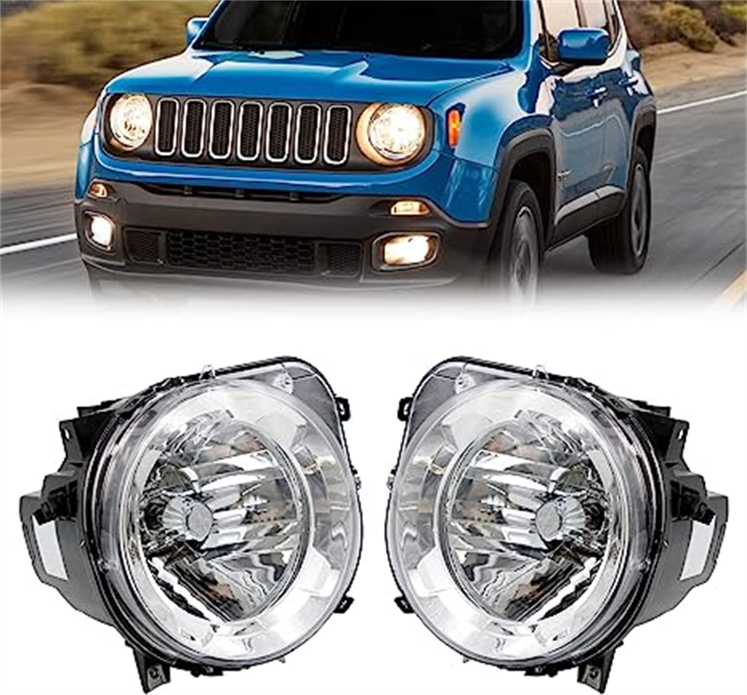 LEAVAN Headlights Assembly for 2015 2016 2017 2018 Jeep Renegade, Replacement Headlight with Halogen Light(A Pair)