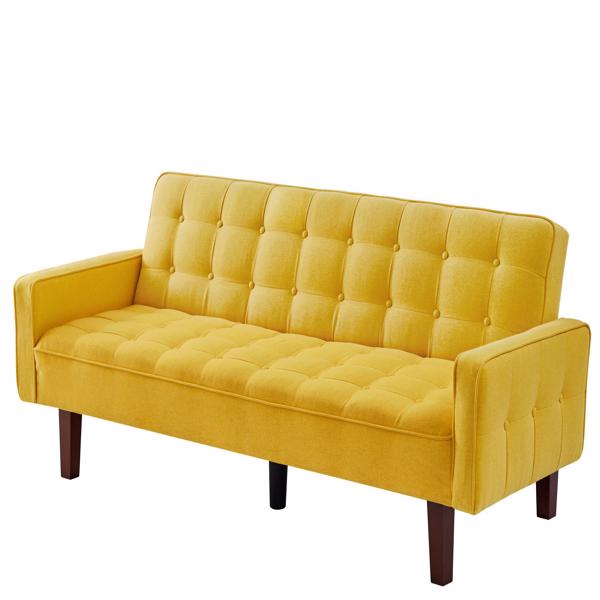 黄色，亚麻布被褥沙发床 73.62 英寸布艺软垫可转换沙发床，简约风格，适用于客厅、卧室。-4