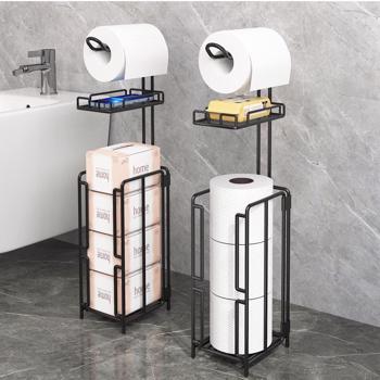 2件套  独立式卫生纸巾架，卫生纸卷储物架，带架子，用于浴室储物架擦拭，手机，巨型卷，黑色 