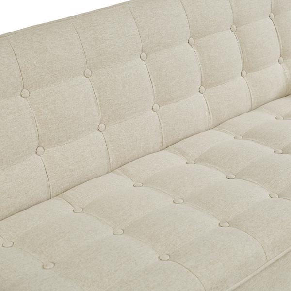 米色，亚麻布被褥沙发床 73.62 英寸布艺软垫可转换沙发床，简约风格，适用于客厅、卧室。-4