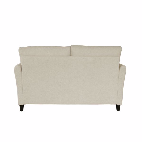 米白色麻布，三人室内沙发，带两个抱枕，实木框架，塑料脚-4
