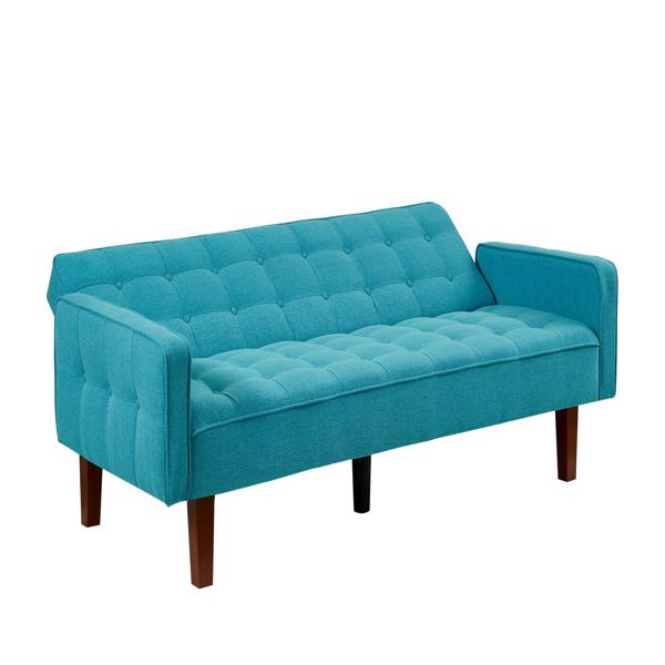 蓝色，亚麻布被褥沙发床 73.62 英寸布艺软垫可转换沙发床，简约风格，适用于客厅、卧室。-6
