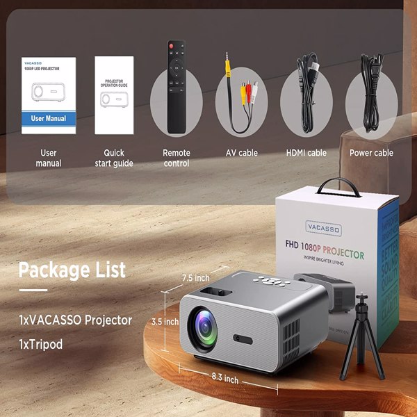 VACASOO C12 1080P投影仪 240ANSI 5G WIFI+BT  FBA 发货，周末不处理订单-9