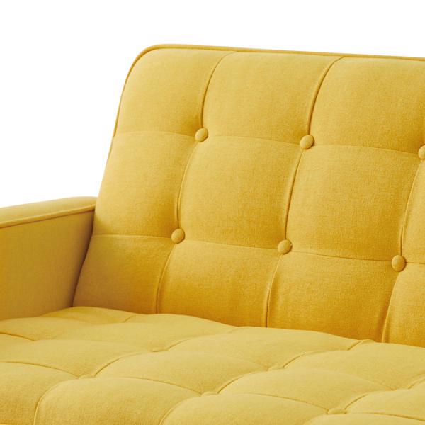 黄色，亚麻布被褥沙发床 73.62 英寸布艺软垫可转换沙发床，简约风格，适用于客厅、卧室。-8
