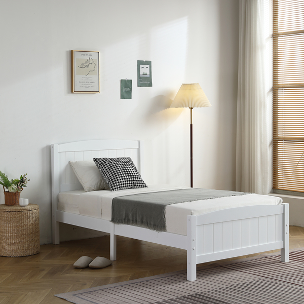  单层芯板竖条纹全板弧形床头带同款床尾 白色 Twin 木床 松木 N201 美国（替换编码：58465471）-2