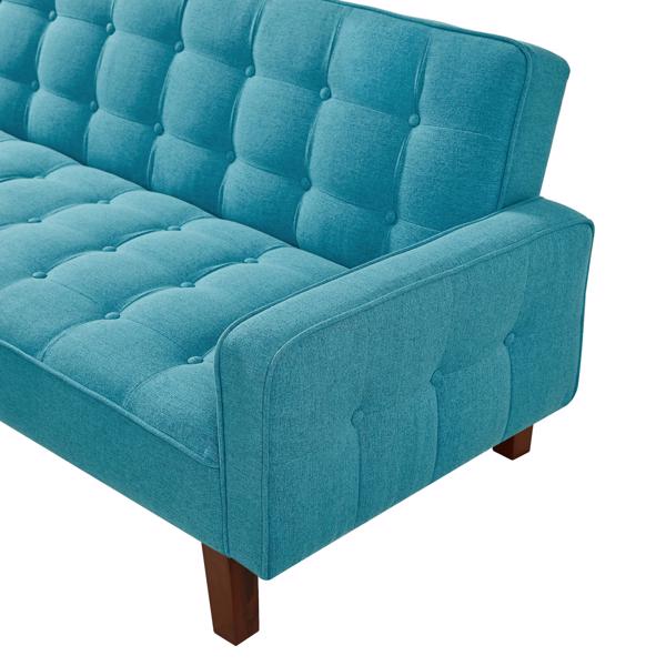 蓝色，亚麻布被褥沙发床 73.62 英寸布艺软垫可转换沙发床，简约风格，适用于客厅、卧室。-8