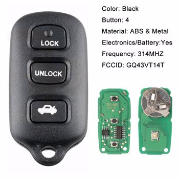 适用于丰田3+1键汽车遥控器汽车钥匙GQ43VT14T 314频率