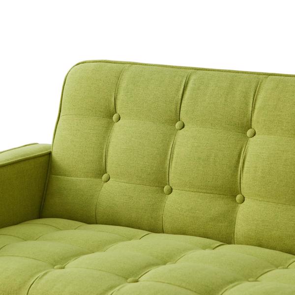 绿色，亚麻布被褥沙发床 73.62 英寸布艺软垫可转换沙发床，简约风格，适用于客厅、卧室。-19