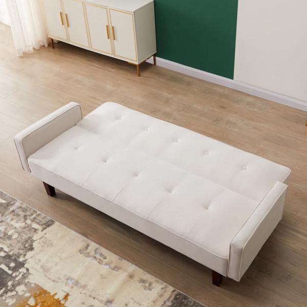 米白色沙发床，现代亚麻沙发，带扶手的可转换睡床沙发，实木脚和塑料中脚-3