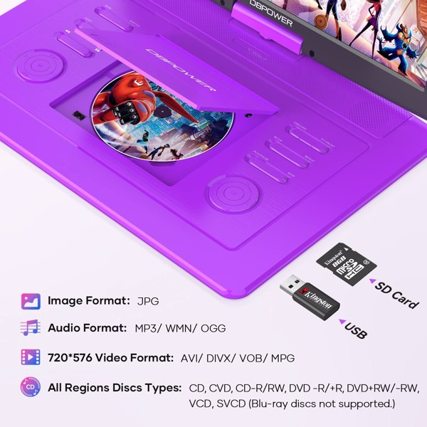 DBPOWER ZC-06 15.6寸Portable DVD 紫色 FBA 发货，周末不处理订单-3