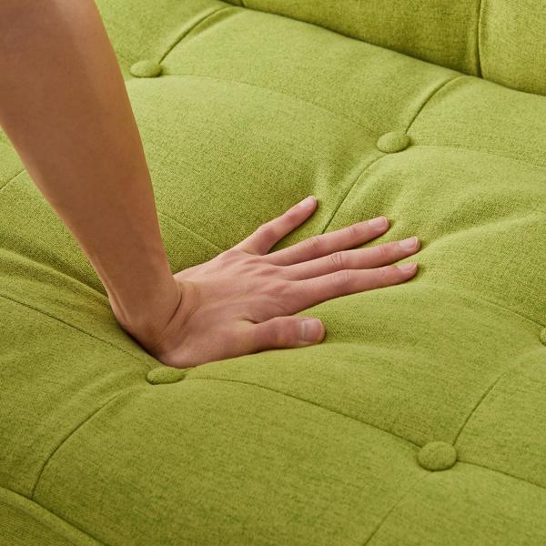绿色，亚麻布被褥沙发床 73.62 英寸布艺软垫可转换沙发床，简约风格，适用于客厅、卧室。-11