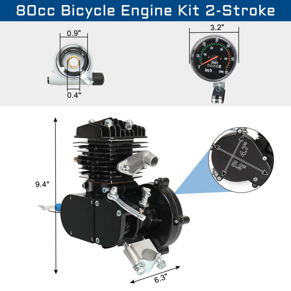  80cc 黑色 自行车改装件 2.20kW 6000r/min 最大速度38km/h 含仪表 N001-10