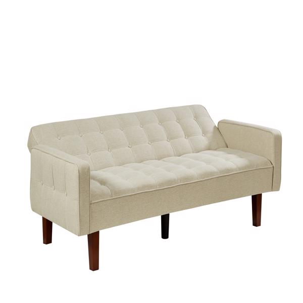 米色，亚麻布被褥沙发床 73.62 英寸布艺软垫可转换沙发床，简约风格，适用于客厅、卧室。-8