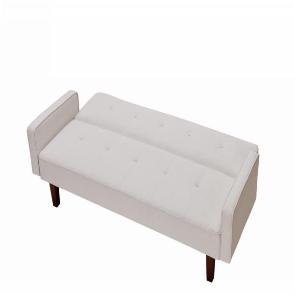 米白色沙发床，现代亚麻沙发，带扶手的可转换睡床沙发，实木脚和塑料中脚-9