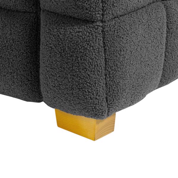 （灰色）宽方形扶手泰迪绒布长方形沙发，2个抱枕-12