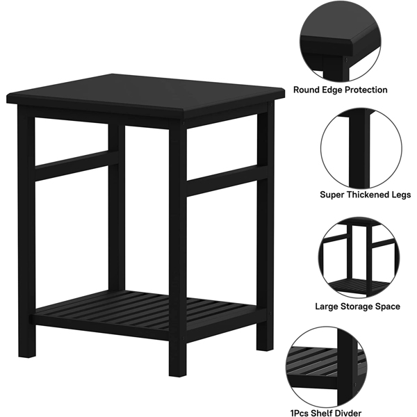 床头柜，茶几，竹床头柜床头柜，卧室客厅休息室边桌，节省空间，易于组装，NS-537（黑色）-3
