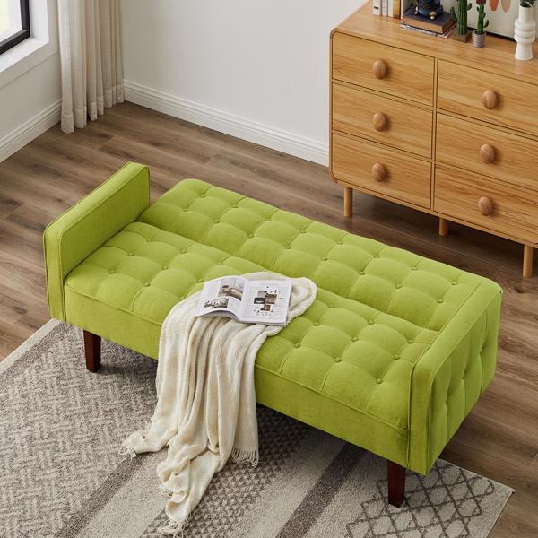 绿色，亚麻布被褥沙发床 73.62 英寸布艺软垫可转换沙发床，简约风格，适用于客厅、卧室。-14