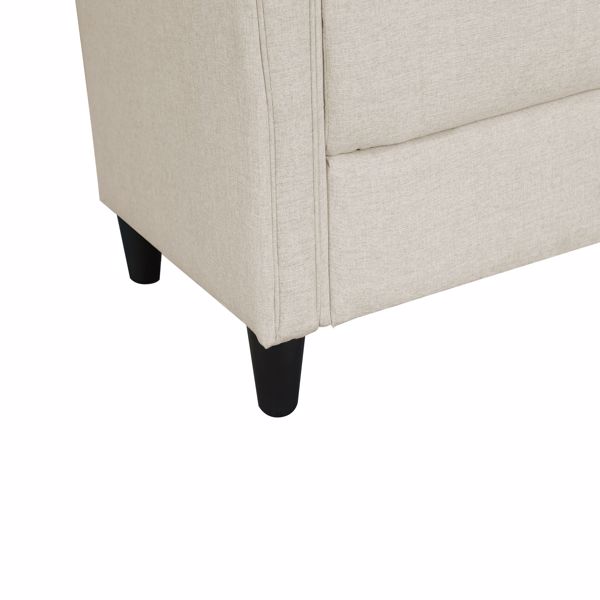 米白色麻布，三人室内沙发，带两个抱枕，实木框架，塑料脚-6