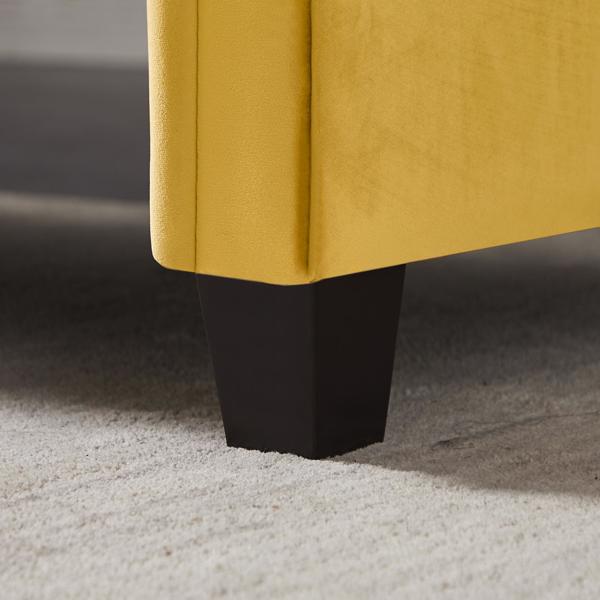 黄色，实木腿天鹅绒长方形沙发凳，附带圆柱形抱枕-7