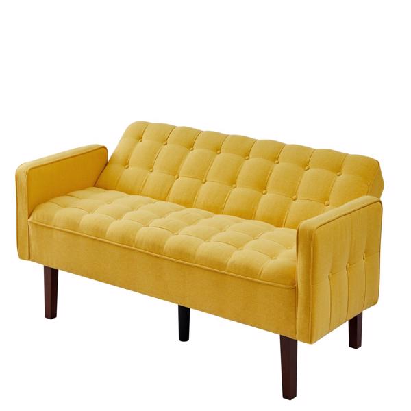 黄色，亚麻布被褥沙发床 73.62 英寸布艺软垫可转换沙发床，简约风格，适用于客厅、卧室。-17