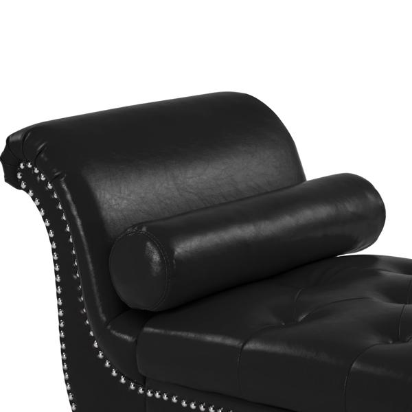 黑色, PU皮革,金属脚软垫长椅卧室休闲长椅翻盖储物沙发凳-9