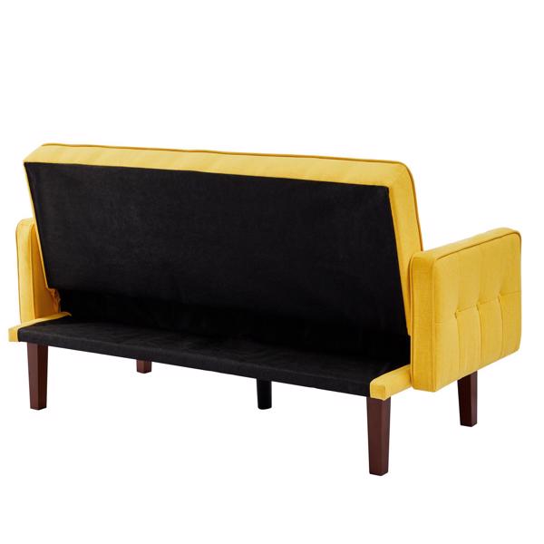 黄色，亚麻布被褥沙发床 73.62 英寸布艺软垫可转换沙发床，简约风格，适用于客厅、卧室。-21