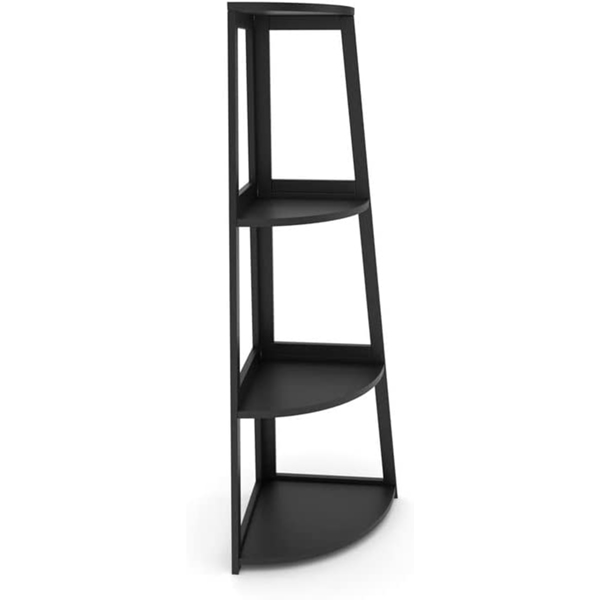 Corner Shelf, 4 Tier Bamboo Corner Bookshelf, 47.2 Inch Tall Bookcase, Open Ladder Book Case, Modern Bookshelf Stand in Living Room, Bedroom, Office, Kitchen, Balcony, Black-2