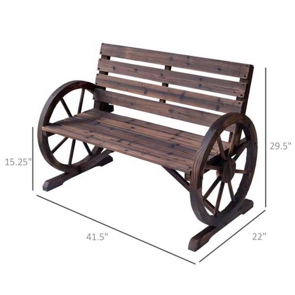 带靠背的双人座椅长凳木制马车轮凳，质朴的户外露台家具-AS-12