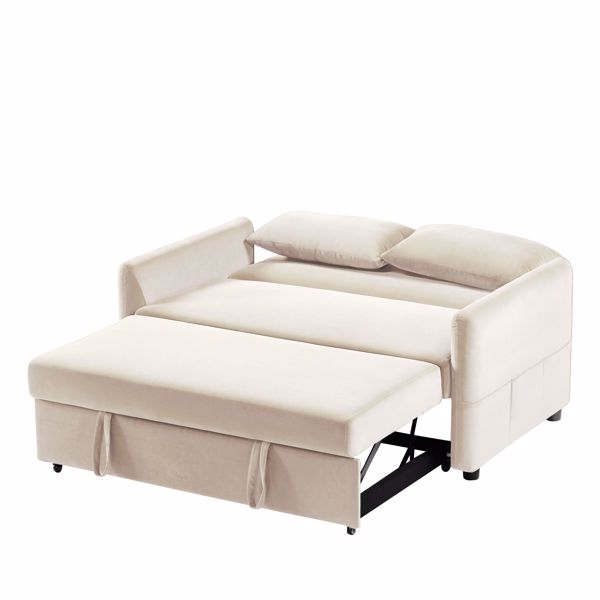 双人座椅沙发床沙发，带拉出式床，可调节靠背，带2个腰枕，用于小客厅和公寓等-米色-7