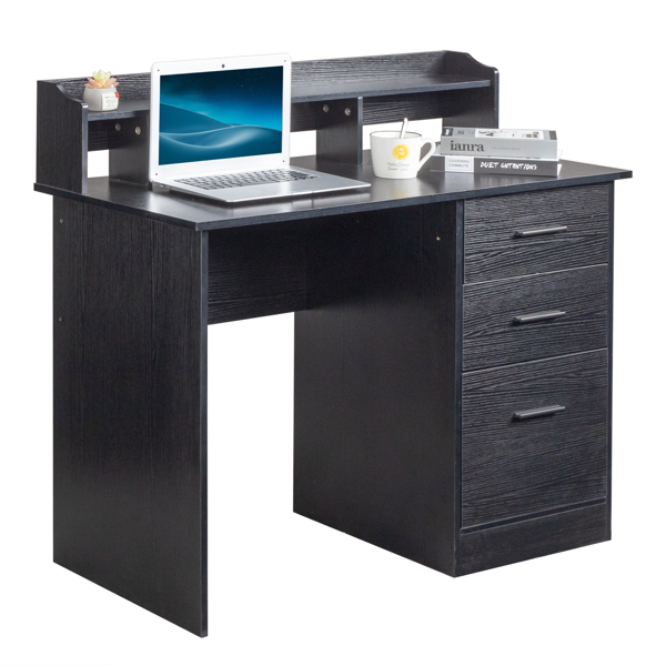  黑色木纹 刨花板贴三胺 桌面置物层 110*50*95cm 三抽 电脑桌 N001-5
