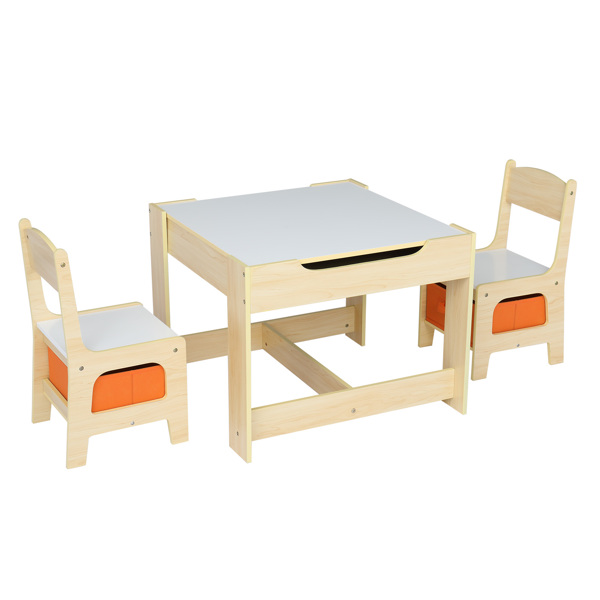 One table and two chairs with two storage bags Melamine board density board log color children's table and chair 61.5*61.5*48cm can be stored N201 (replacement code: 16180981) -52