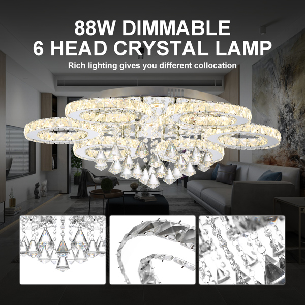 80W 6 环 LED K9 水晶吸顶灯 现代嵌入式安装灯 家居装饰-4