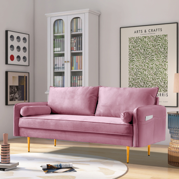 简约现代天鹅绒粉红色沙发小户型双人三人客户沙发