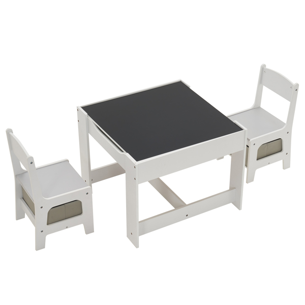  一桌两椅带两个收纳袋 三聚氰胺板 密度板 灰白色 儿童桌椅 61.5*61.5*48cm 可收纳 N201-1