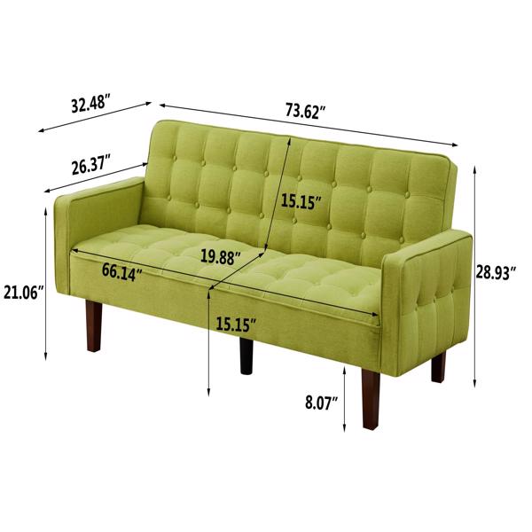 绿色，亚麻布被褥沙发床 73.62 英寸布艺软垫可转换沙发床，简约风格，适用于客厅、卧室。-16